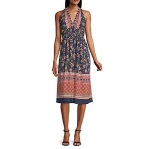 Bleecker 126 Sleeveless Floral Smocked A-Line Dress Navy-Spice Size 12